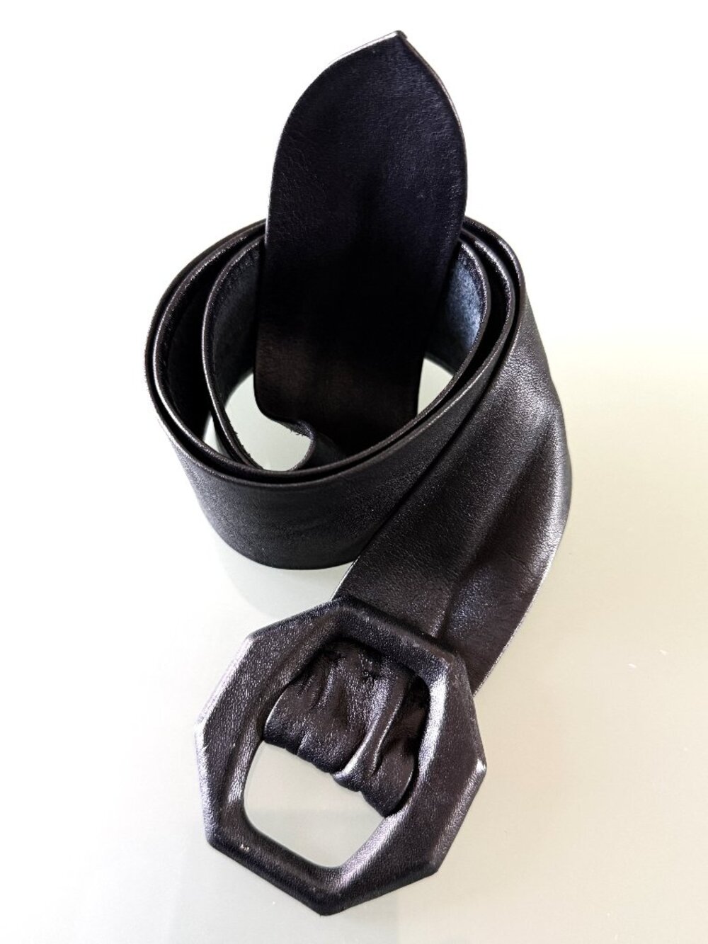 Women's Belt Vintage black leather fashion dress belt size S/M - Picture 2 of 9